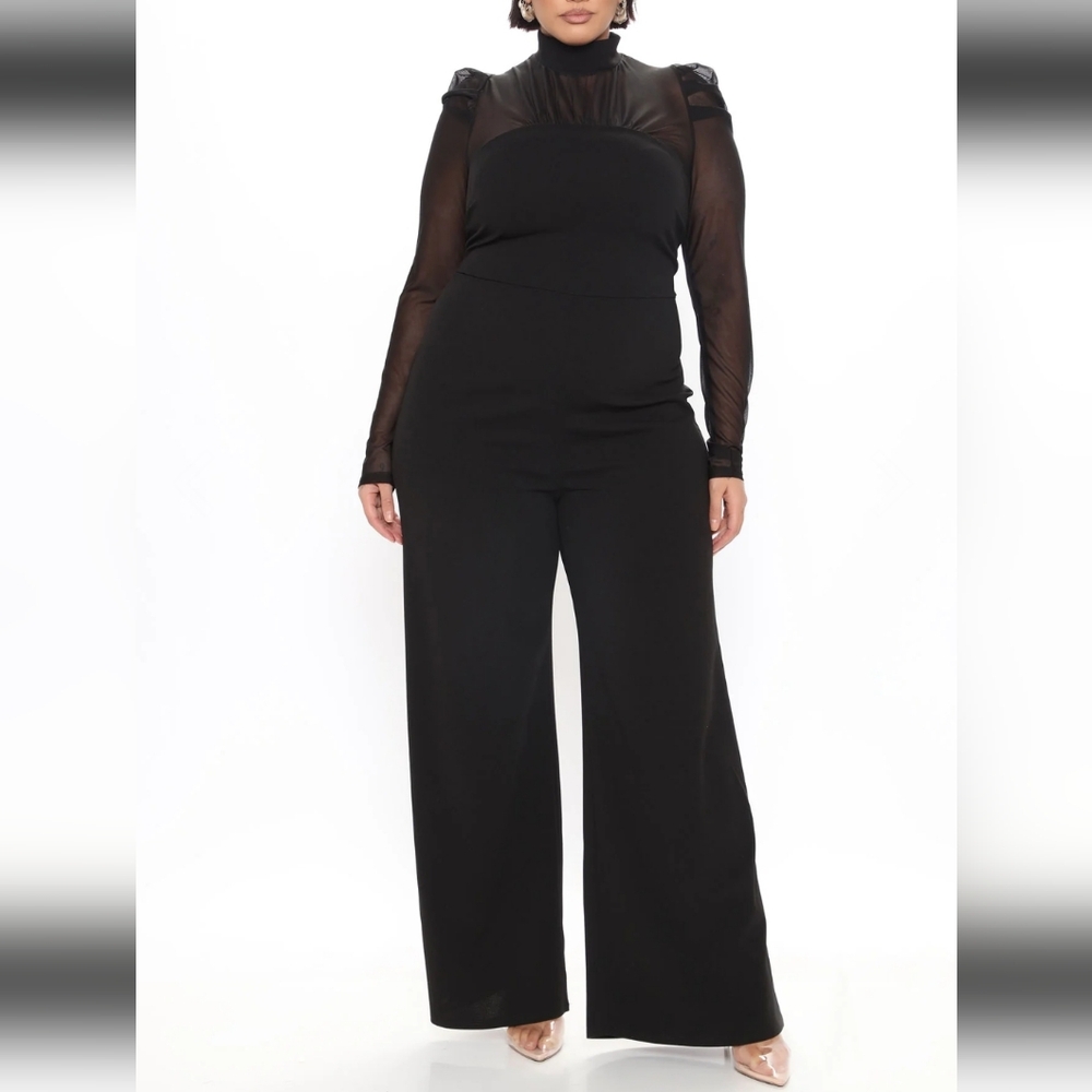 SOLD! FASHION NOVA Black Classy Mesh Jumpsuit -  Size 1X